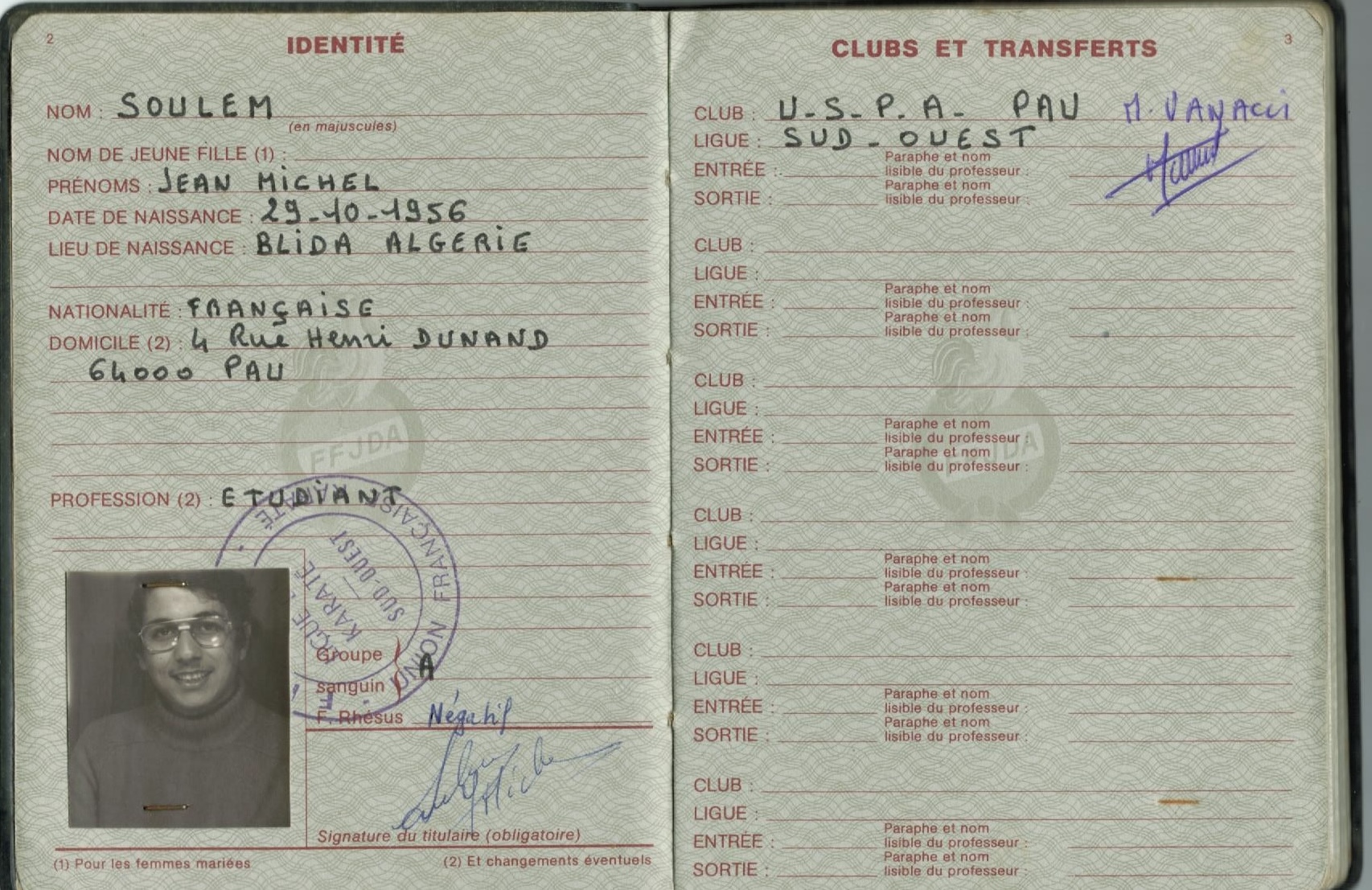 CCK Pau Carte de membre Verso